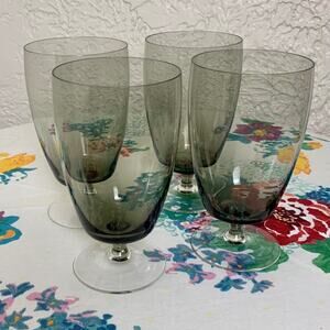 Vintage Mid Century Smokey Glass Blown Glass Ice Tea Glasses, Water Goblets Set